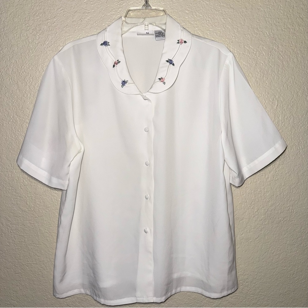 Koret Embroidered Collar Blouse Women’s 14 White Cottagecore Vintage